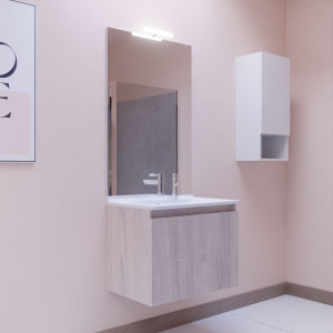 Meuble PROLINE 70 cm avec plan vasque et miroir - Cambrian oak