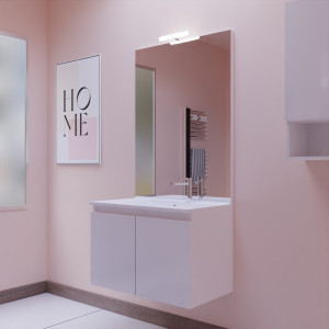 Meuble PROLINE 80 cm avec plan vasque et miroir - blanc brillant