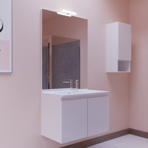 Meuble PROLINE 80 cm avec plan vasque et miroir - blanc brillant
