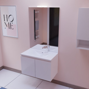 Meuble PROLINE 80 cm avec plan vasque et miroir - blanc brillant