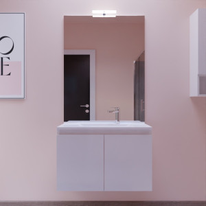 Meuble PROLINE 80 cm avec plan vasque et miroir - blanc brillant