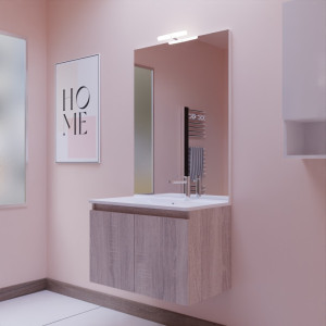 Meuble PROLINE 80 cm avec plan vasque et miroir - Cambrian oak