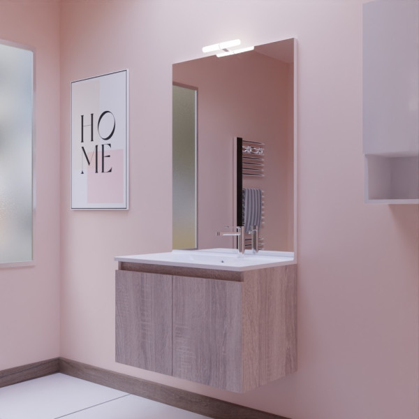 Meuble PROLINE 80 cm avec plan vasque et miroir - Cambrian oak