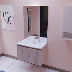 Meuble PROLINE 80 cm avec plan vasque et miroir - Cambrian oak