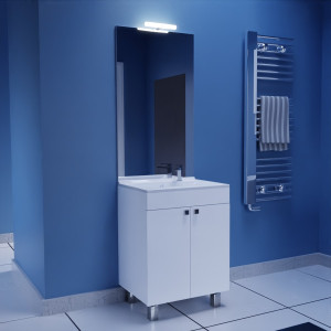 Meuble ECOLINE 60 cm avec plan vasque et miroir - Blanc brillant
