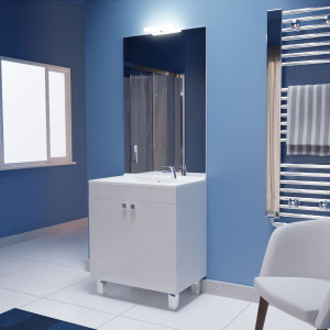 Meuble ECOLINE 70 cm avec plan vasque et miroir - Blanc brillant
