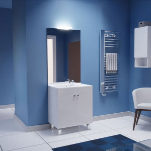 Meuble ECOLINE 70 cm avec plan vasque et miroir - Blanc brillant