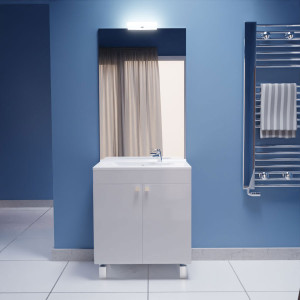 Meuble ECOLINE 70 cm avec plan vasque et miroir - Blanc brillant