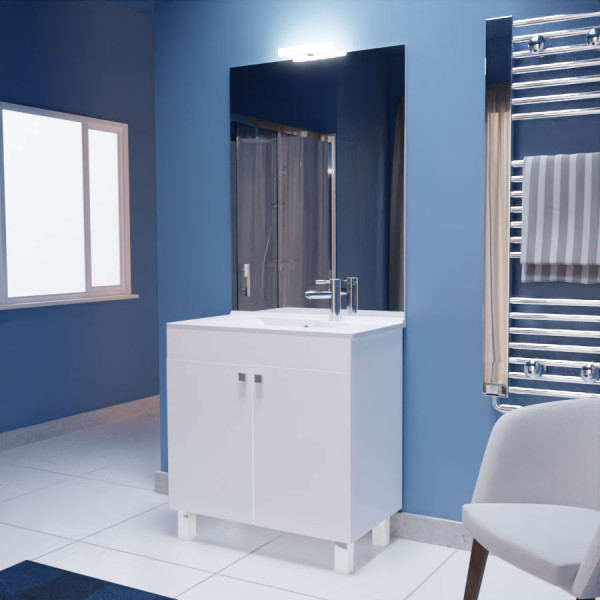 Meuble ECOLINE 80 cm avec plan vasque et miroir - Blanc brillant