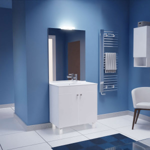 Meuble ECOLINE 80 cm avec plan vasque et miroir - Blanc brillant