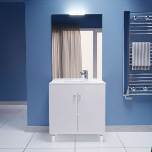 Meuble ECOLINE 80 cm avec plan vasque et miroir - Blanc brillant