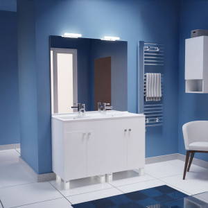 Meuble ECOLINE 120 cm avec plan vasque et miroir - Blanc brillant