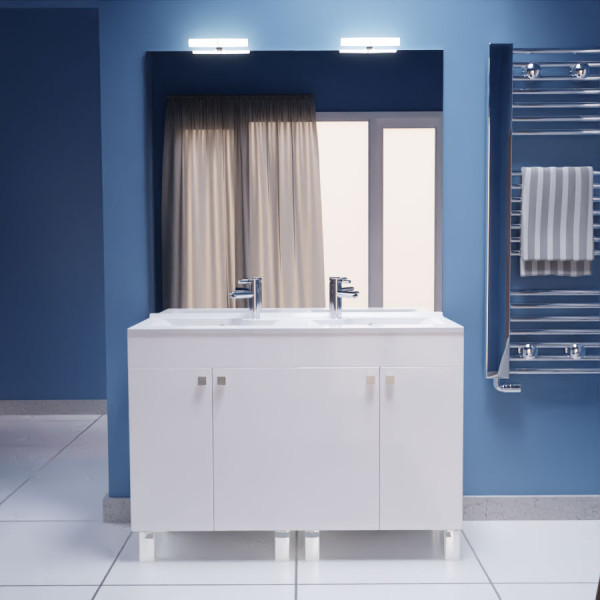 Meuble ECOLINE 120 cm avec plan vasque et miroir - Blanc brillant