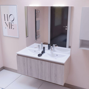 Meuble PROLINE 120 cm avec plan vasque et miroir - Cambrian oak
