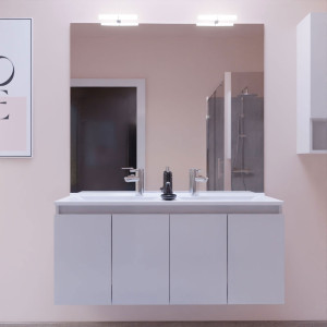 Meuble PROLINE 120 cm avec plan vasque et miroir - blanc brillant