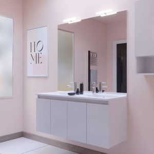 Meuble PROLINE 120 cm avec plan vasque et miroir - blanc brillant
