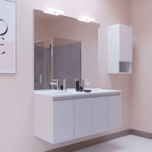 Meuble PROLINE 120 cm avec plan vasque et miroir - blanc brillant