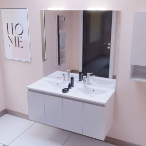 Meuble PROLINE 120 cm avec plan vasque et miroir - blanc brillant
