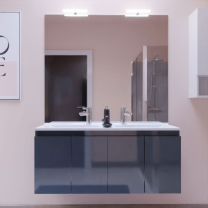 Meuble PROLINE 120 cm avec plan vasque et miroir - Gris brillant