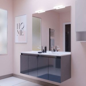 Meuble PROLINE 120 cm avec plan vasque et miroir - Gris brillant