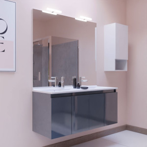 Meuble PROLINE 120 cm avec plan vasque et miroir - Gris brillant