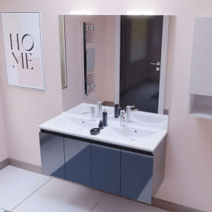 Meuble PROLINE 120 cm avec plan vasque et miroir - Gris brillant