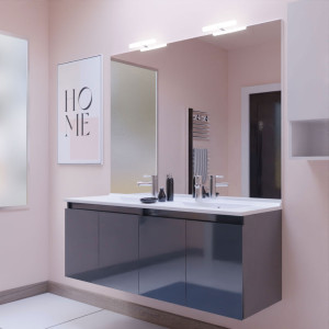 Meuble PROLINE 140 cm avec plan vasque et miroir - Gris brillant