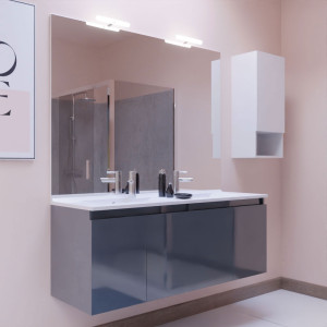 Meuble PROLINE 140 cm avec plan vasque et miroir - Gris brillant