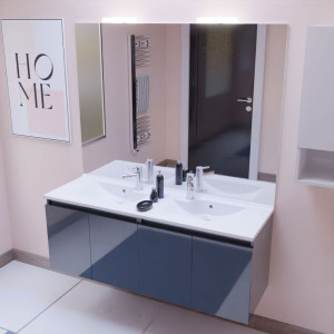 Meuble PROLINE 140 cm avec plan vasque et miroir - Gris brillant