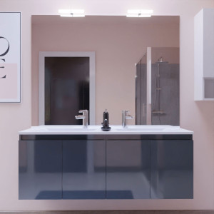 Meuble PROLINE 140 cm avec plan vasque et miroir - Gris brillant