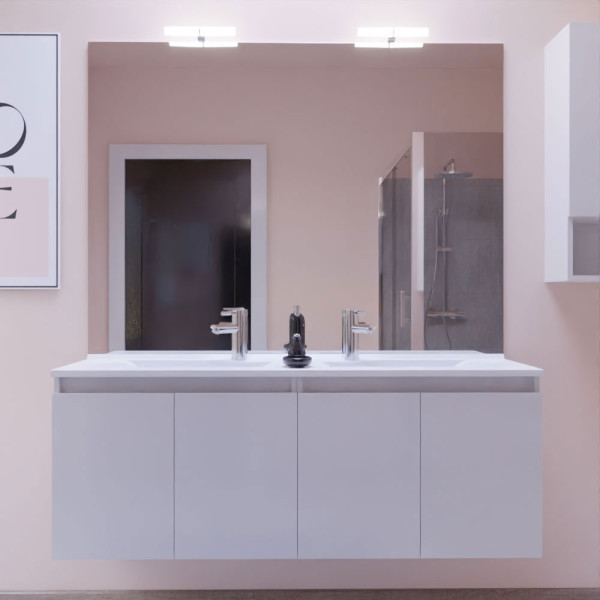 Meuble PROLINE 140 cm avec plan vasque et miroir - blanc brillant