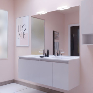 Meuble PROLINE 140 cm avec plan vasque et miroir - blanc brillant