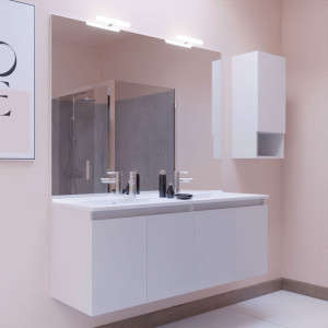 Meuble PROLINE 140 cm avec plan vasque et miroir - blanc brillant