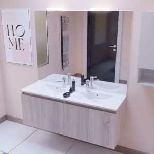 Meuble PROLINE 140 cm avec plan vasque et miroir - Cambrian oak