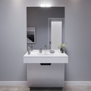 Meuble EPURE 90 cm avec plan vasque et miroir - blanc brillant