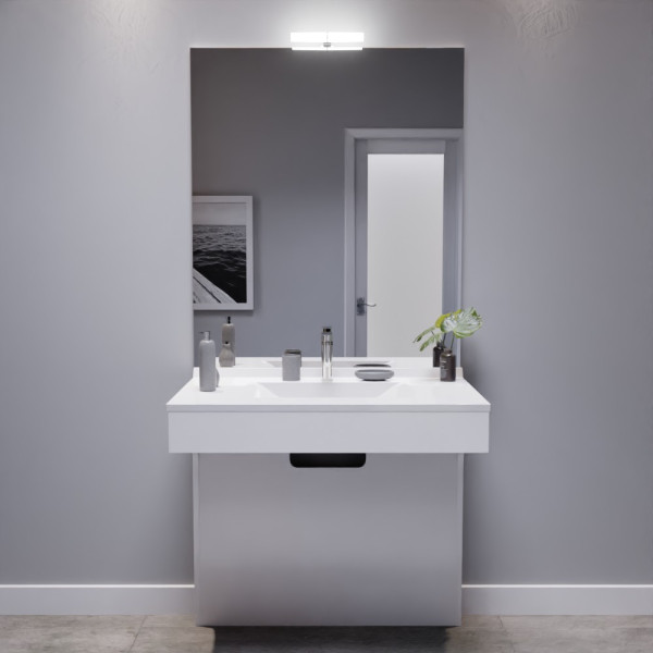 Meuble EPURE 90 cm avec plan vasque et miroir - blanc brillant