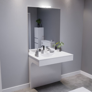 Meuble EPURE 90 cm avec plan vasque et miroir - blanc brillant