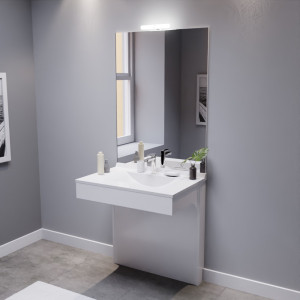 Meuble EPURE 80 cm avec plan vasque et miroir - blanc brillant