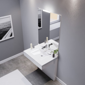 Meuble EPURE 80 cm avec plan vasque et miroir - blanc brillant