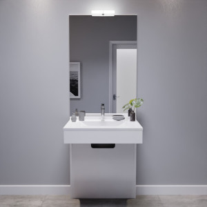 Meuble EPURE 70 cm avec plan vasque et miroir - blanc brillant
