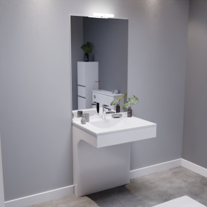 Meuble EPURE 70 cm avec plan vasque et miroir - blanc brillant