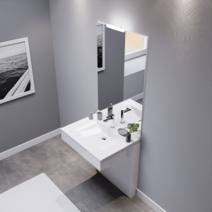 Meuble EPURE 70 cm avec plan vasque et miroir - blanc brillant