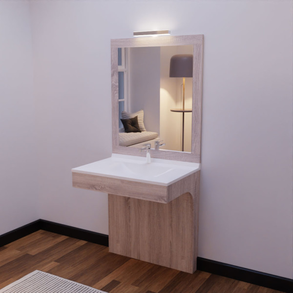 Meuble ALTEA 80 cm avec plan vasque et miroir - Décor cambrian oak