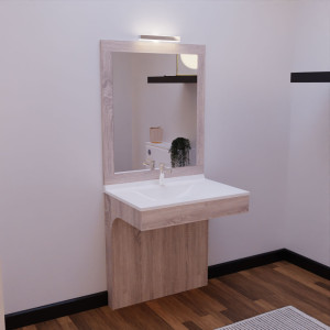 Meuble ALTEA 80 cm avec plan vasque et miroir - Décor cambrian oak