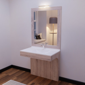 Meuble ALTEA 90 cm avec plan vasque et miroir - Décor cambrian oak