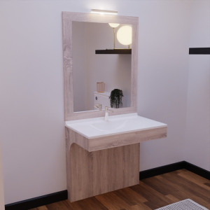 Meuble ALTEA 90 cm avec plan vasque et miroir - Décor cambrian oak