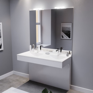 Meuble EPURE 120 cm avec plan vasque et miroir - blanc brillant