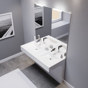 Meuble EPURE 120 cm avec plan vasque et miroir - blanc brillant