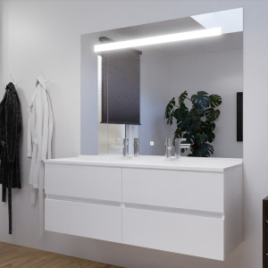 Meuble ROSALY 140 cm avec plan vasque et miroir - Blanc brillant