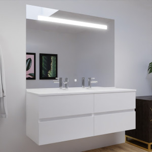 Meuble ROSALY 140 cm avec plan vasque et miroir - Blanc brillant